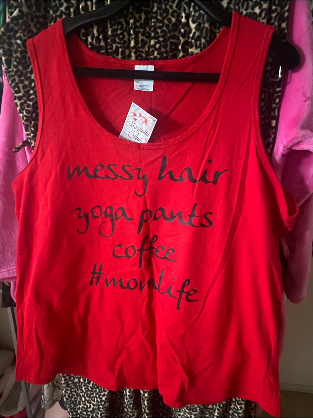 2X 3X Red Graphic Tank Top "messy hair yoga pants coffee #momlife"